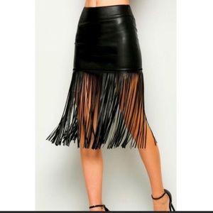 New COMME USA faux leather fringe black skirt